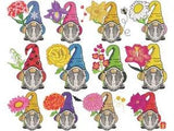 Flowers and Gnome of the Month Embroidered Quilt Blocks, Hand Made