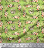 Soimoi Green Cotton Poplin Fabric Begonia & Peony Floral Printed-iC7