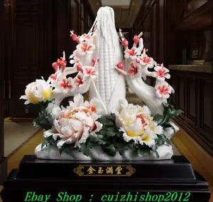 16" Unique Chinese Dehua Color Porcelain Plum Flower Tree Peony Corn Art Statue