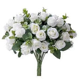 Artificial Flower Silk Rose white Eucalyptus leaves Peony Bouquet Fake FlowJ0