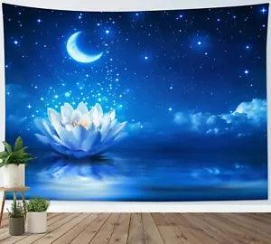 Water Lily Lotus Flower Tapestry Zen Moon Wall Hanging For Bedroom Living Room