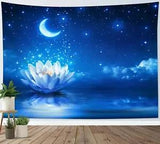 Water Lily Lotus Flower Tapestry Zen Moon Wall Hanging For Bedroom Living Room