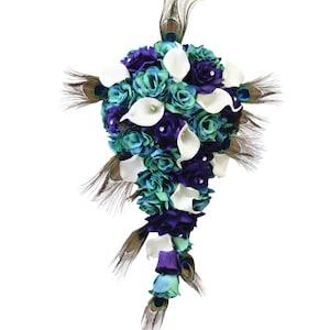 Cascade Bouquet-Jade teal turquoise green regency purple peacock feather