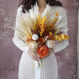 Yellow and Orange, Autumn Style, Boho Wedding/ Bridal flower bouquet, Pampas Grass Bouquet, Dry Flower Arrangement