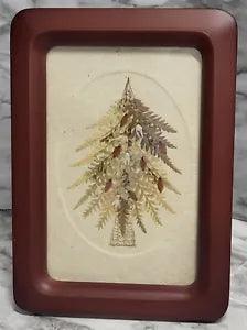 Framed Dried Flowers And Leaves. on Paperboard. Behind Glass.