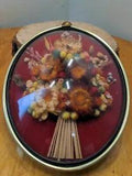 Vintage Cideart Wall Art Dried Flowers Oval Glass  Dome Glass Made in Belgium