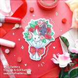 Bunny Bouquet Sticker | Rabbit Couple Love Flowers Roses Friend Mother's Day Gift Present | Cute Kawaii Stationery Journal Bujo Planner Art