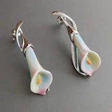 Franz Porcelain CALLA LILY Earrings Silver Tone Box Insert Collectible Floral