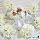 Wedding bouquet Package,  Brooch and Feather Bridal bouquet Set, Bridesmaids bouquets Set,  Peony bouquet