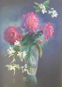 Pastel Painting Peonies And Jasmine Serdyuk B. Unframe Original Decor nSerb369