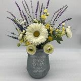 Farm style silk floral arrangement, ranunculus and lavender, country style floral, home sweet home decor, yellow and white floral