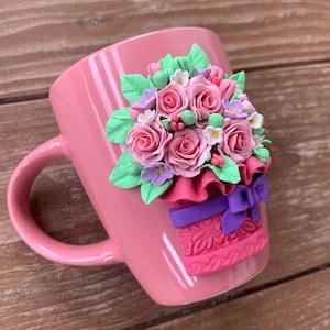 Basket of Roses mug, Mug with Roses, Bouquet of Roses cup, Mug for the Beloved, Polymer Roses