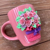 Basket of Roses mug, Mug with Roses, Bouquet of Roses cup, Mug for the Beloved, Polymer Roses