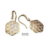 Flower earrings, 14K solid yellow gold dangle earrings, floral shape, romantic delicate 'seed of life' earrings. flower of life gold earring