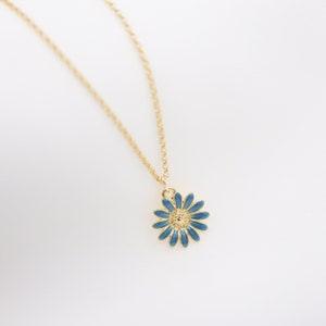 Dainty Blue Enamel Sunflower Necklace, Floral Necklace, 14K Gold Filled, Stylish, Elegant, Wedding, Bride, Bridesmaid Gift For Her