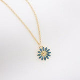 Dainty Blue Enamel Sunflower Necklace, Floral Necklace, 14K Gold Filled, Stylish, Elegant, Wedding, Bride, Bridesmaid Gift For Her