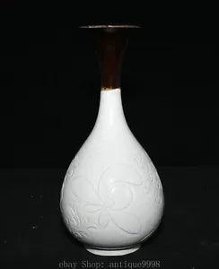 12'' Old Chinese Dynasty Ding Kiln Porcelain Pattern Peony Flower Bottle Vase