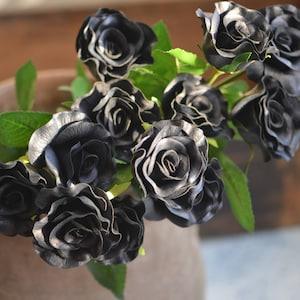 Black Real Touch PU Roses DIY Silk Bridal Bouquets Wedding Centerpieces