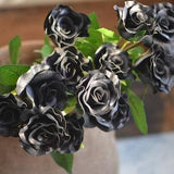 Black Real Touch PU Roses DIY Silk Bridal Bouquets Wedding Centerpieces