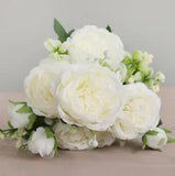 Artificial Silk Peony Rose White 30cm Fake Bouquet 5 Big Heads 4 Buds