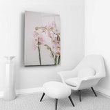 Orchid Branch Wall Art, Glass Girls Nursery Decor, Decorative Flowers Painting, Light Pink Bedroom Decoration