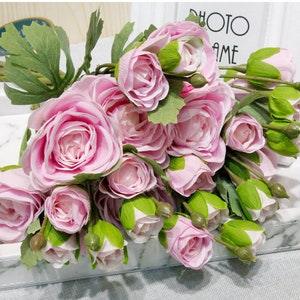 15.75" Real Touch Camellia Stem Luxury Quality Fake Ranunculus Indoor Flower Arrangement Wedding Floral Decor Bridal Bouquet Material Pick