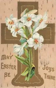 1910's Embossed Easter Postcard Gold Cross and White Easter Lilies POSTED E105