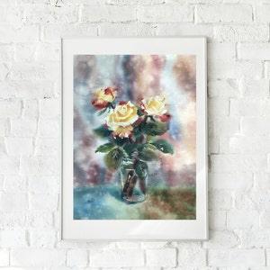 Roses Painting Original Flowers Watercolor Painting Floral