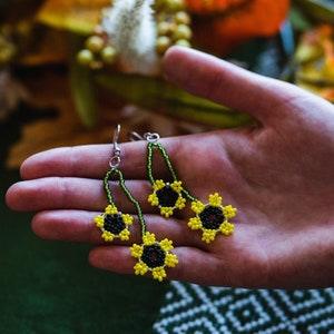 Beaded Sunflower Dangle Earrings
