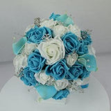 Artificial Turquoise & White wedding bouquet singles