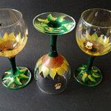 Beautiful Hand Painted Bee and Sunflower Wine Glasses