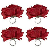 DII Beautiful Peony Flower Napkin Rings Deep Red, 4 Piece