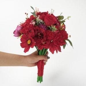 1PCS Artificial Silk Flower Head Combo/Red Faux Flower For DIY Floral Arrangement Bouquets Table Centerpiece Decor Fake Flower Material Pack
