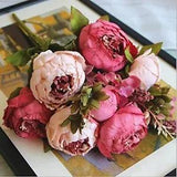 Artificial Peony Silk Flowers Bouquet Glorious Moral for Home Office Dark Pink