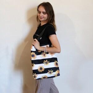 Boho Sunflower Vegan Canvas Tote Bag, Hippie Travel Bag