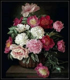 Peonies in Basket - Chart Counted Cross Stitch Patterns Needlework DIY DMC Color