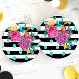 Floral Neoprene Car Coasters-Set of Two Striped Car Coasters, Floral Car Coasters, Coffee Coasters, Drink Coasters, Sunflower Coasters