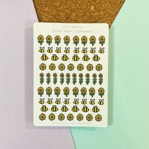 SUNFLOWER STICKER SHEET | Sunflowers and bees Planner Stickers | Bullet Journal | Bujo |