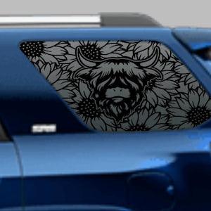 Sunflowers with highland cow side window decals that fit 2nd - 5th Gen 4Runners