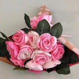 Crochet pink color roses bouquet with beautiful package , personalized gift for mom, friends, home decor