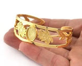 Oval Blank Flower Bracelet Monthly Flower Base Shiny Gold Plated brass 5160