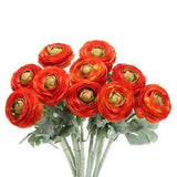 Artificial Ranunculus Flowers, 10 Stems Faux Permanent Flower Floral, Orange