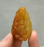 5CM Old Chinese Hongshan Culture Yellow Jade Wealth Peony flower Amulet Pendant