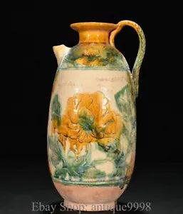 11.4" Old Song Dynasty 3 Color Porcelain Peony Flower Wine Tea Pot Flagon