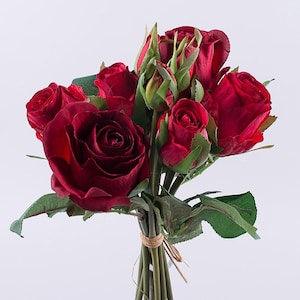 Red Marsala Roses Bouquet 10', Artificial Red Roses Arrangement, Wedding Burgundy Bouquet, Silk Red Roses, Home Decor Table Centerpiece