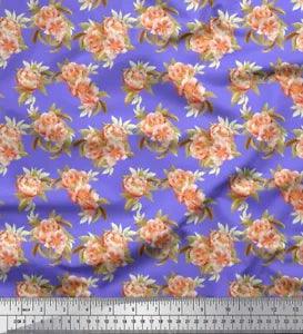 Soimoi Cotton Poplin Fabric Leaves & Peony Floral Print Fabric by-7zm