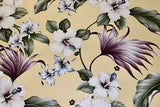 Fabric Remnant Lily Floral in White,Grey,Taupe,Green,& Plum on Yellow Background