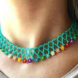 Colorful Flower Necklace, Seed Bead Jewelry, Handmade Gift Women, Accessories Her, Handwoven Necklace, Collar Necklace for Women