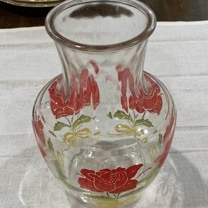 Anchor Hocking Vintage Juice Pitcher Bouquet Red Roses