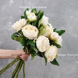 Dried Look Peony with Bud Stem | Artificial Flower | DIY Floral | Wedding/Home Decoration | Gifts - White